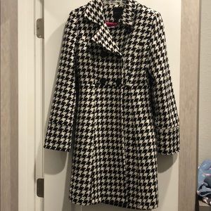 Express Black and White Herringbone Long Peacoat